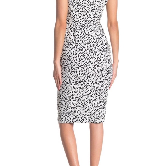 Alexia Admor Cap Sleeve Notched V Neck Zip Back Polka Dot Lined MIDI Dress Sz 8 - Picture 2 of 11